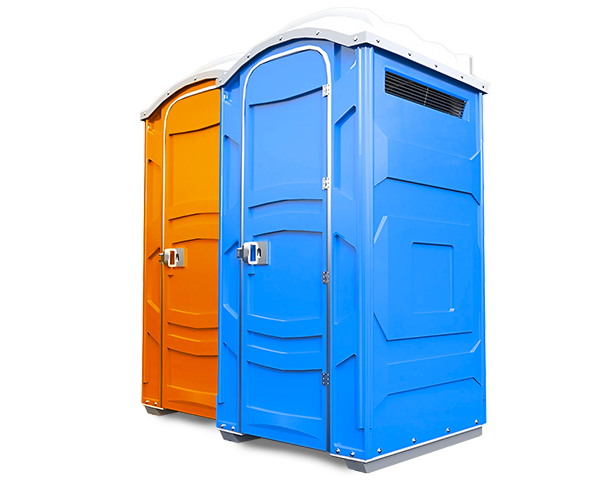orange and blue portable toilet